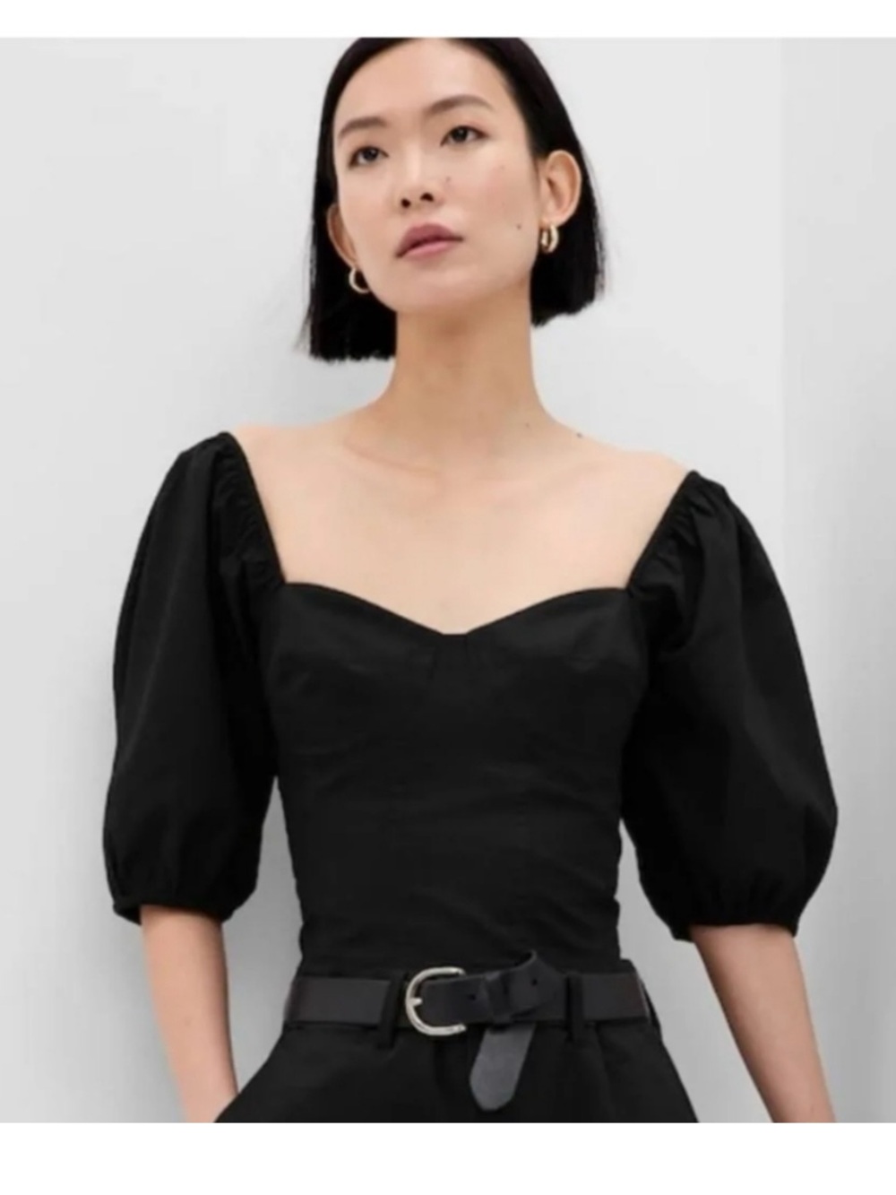 GAP 100% Cotton Puff Sleeve Sweetheart Crop Top Blouse Black Extra Large